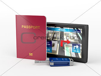 Passport, car key and navigation device