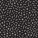 Scattered Geometric Line Shapes. Vector Seamless Black and White Pattern.