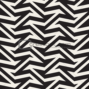 ZigZag Edgy Stripes Optical Illusion Effect. Vector Seamless Black and White Pattern.