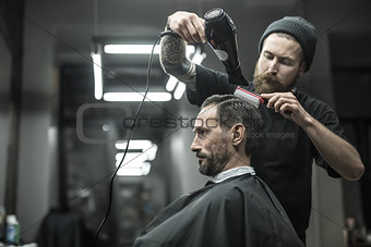 Drying hair in barbershop