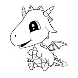 Cute Black and White Cartoon Baby Dragon