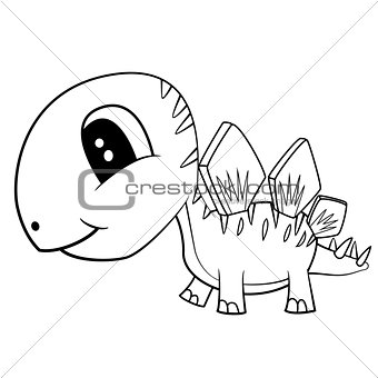 Cute Black and White Cartoon  Baby Stegosaurus  Dinosaur