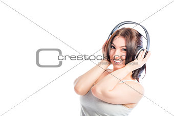 attractive girl of 30 years in headphones