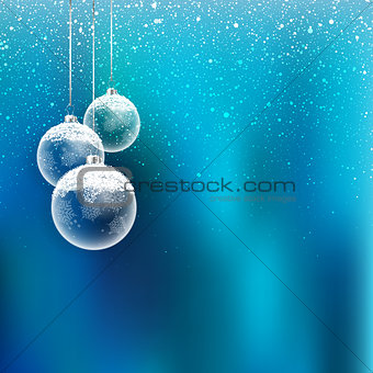 Christmas baubles with snow