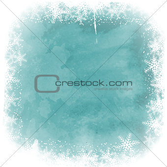 Christmas snowflake border on watercolor background