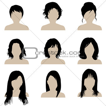 Brunette woman with different types of hairstyle