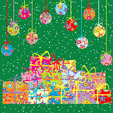 Christmas background with present boxes and balls