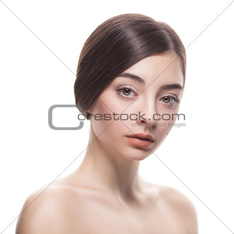 closeup portrait of young woman with clean fresh skin