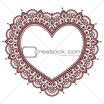 Valentine's Day grettings card with heart Mehndi, Indian henna tattoo pattern