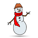 Christmas White Snowman in a Hat and Scarf Isolated on  Background, Merry   Happy New Year, Vector Illustration