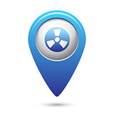 Radioactive icon on blue map pointer