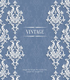 Vector Grey 3d Vintage Invitation Card with Floral Damask Pattern
