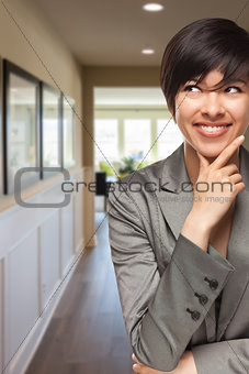 Curious Mixed Race Woman Inside Hallway of House