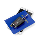 Car key, passport and smartphone