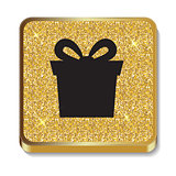Gold Glitter Shiny Gift Box Icon. Button with Shadow for Your Si