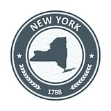 New York stamp with state map silhouette