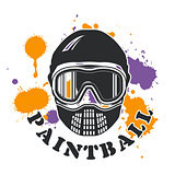 Paintball emblem - mask and paint blots and splashes