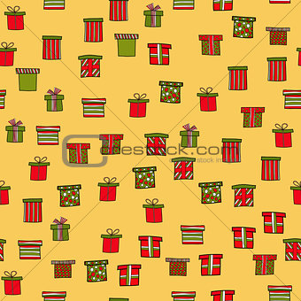 abstract vector doodle christmas presents seamless pattern