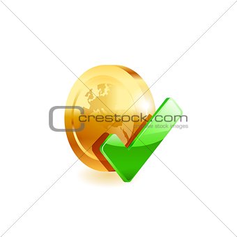 Coin and green check mark.