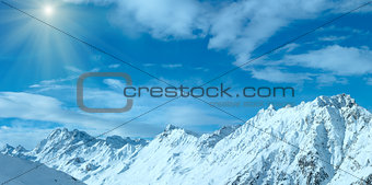Silvretta Alps winter sunshiny view (Austria). Panorama.