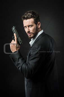 Cool undercover agent with gun