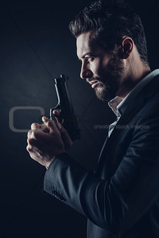 Brave man with handgun