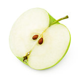 Half of ripe green apple on white