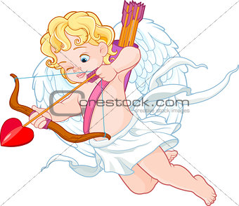Cupid with Bow and Arrow Aiming at Someone 