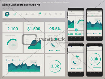 Flat design responsive Admin Dashboard UI mobile app