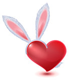 Valentines Day symbol. Fluffy bunny ears and red heart