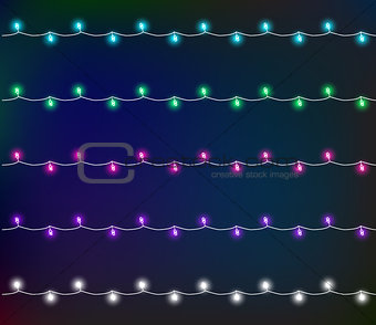 Glowing garland with small lamps. Garlands Christmas decorations lights effects. Vector illustration, clipart