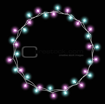 Glowing garland with small lamps. Garlands Christmas decorations lights effects. Xmas Holiday greeting card design. Vector illustration, clipart
