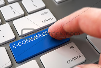 Hand Touching E-Commerce Key. 3D.