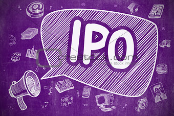 IPO - Doodle Illustration on Purple Chalkboard.