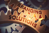 Branding Solutions on Golden Cog Gears. 3D Illustration.