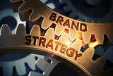 Brand Strategy Concept. Golden Cog Gears. 3D Illustration.