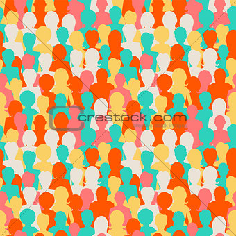 Colorful silhouettes, crowd of people seamless pattern