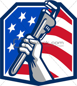 Plumber Hand Pipe Wrench USA Flag Retro