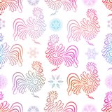 Roosters seamless pattern background. Symbol of 2017 year. Colorful rooster texture. Vector.