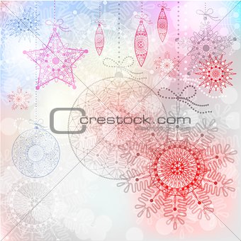 Christmas background with red snowflakes. Vector greeting card with space for text.