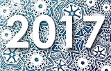 Happy New Year 2017 greeting card with snowflakes background. Vector illustration.
