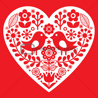 Valentine's Day folk pattern with birds and flowers - Finnish inspired