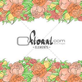 roses and peonies on a white background
