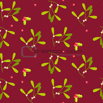 Mistletoe plant seamless vector pattern.