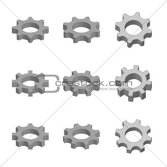 Gear icon set in 3d style