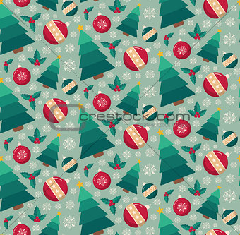 Fir tree and decorative toys seamless pattern.