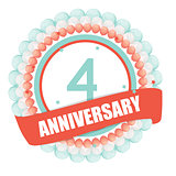 Cute Template 4 Years Anniversary with Balloons and Ribbon Vecto