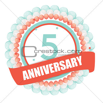 Cute Template 5 Years Anniversary with Balloons and Ribbon Vecto