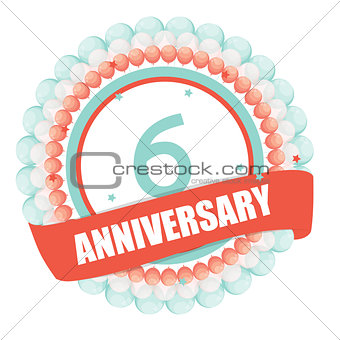 Cute Template 6 Years Anniversary with Balloons and Ribbon Vecto