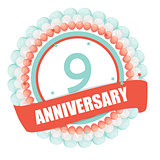 Cute Template 9 Years Anniversary with Balloons and Ribbon Vecto